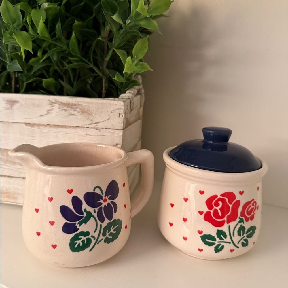 New Avenues “Violets are Blue”  Ceramic Creamer and Sugar Set Cottage Core 80’s